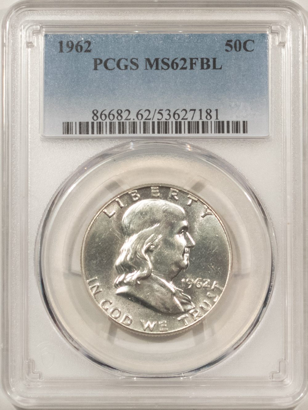 Franklin Halves 1962 FRANKLIN HALF DOLLAR – PCGS MS-62 FBL BLAST WHITE FULL BELL LINES! Franklin Halves 1962 FRANKLIN HALF DOLLAR – PCGS MS-62 FBL BLAST WHITE FULL BELL LINES!