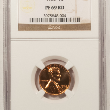 Lincoln Cents (Memorial) 1963 PROOF LINCOLN CENT – NGC PF-69 RD VIRTUALLY PERFECT!