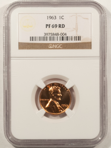 Lincoln Cents (Memorial) 1963 PROOF LINCOLN CENT – NGC PF-69 RD VIRTUALLY PERFECT!