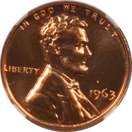 Lincoln Cents (Memorial) 1963 PROOF LINCOLN CENT – NGC PF-69 RD VIRTUALLY PERFECT!