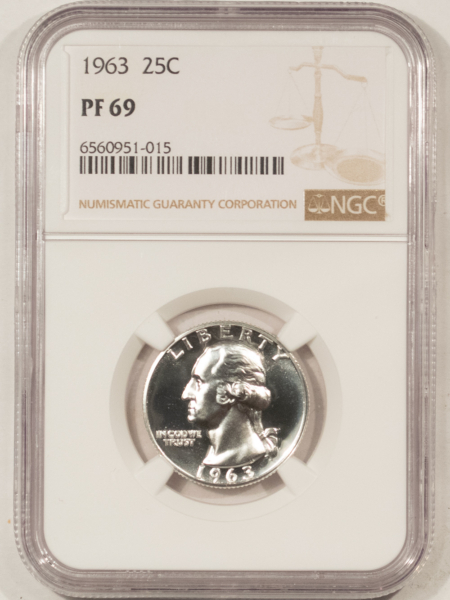 New Certified Coins 1963 PROOF WASHINGTON SILVER QUARTER – NGC PF-69 WHITE & PRISTINE