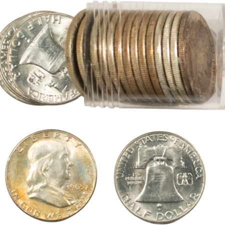Franklin Halves 1963-D FRANKLIN HALF DOLLAR ROLL, 20 COINS – FRESH BU ROLL!