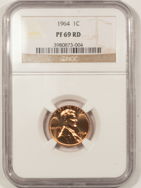 Lincoln Cents (Memorial) 1964 PROOF LINCOLN CENT – NGC PF-69 RD VIRTUALLY PERFECT!