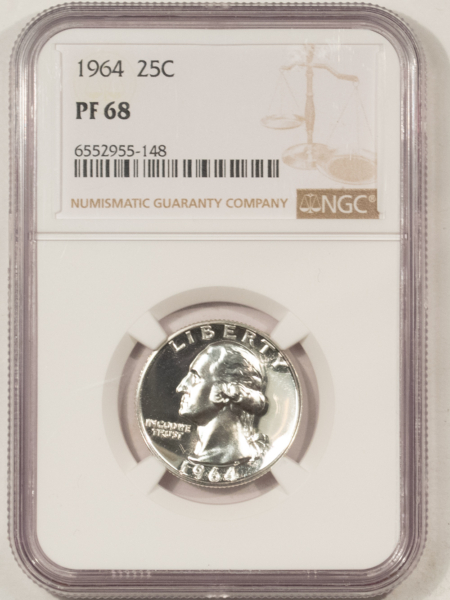 New Certified Coins 1964 PROOF WASHINGTON SILVER QUARTER – NGC PF-68 WHITE