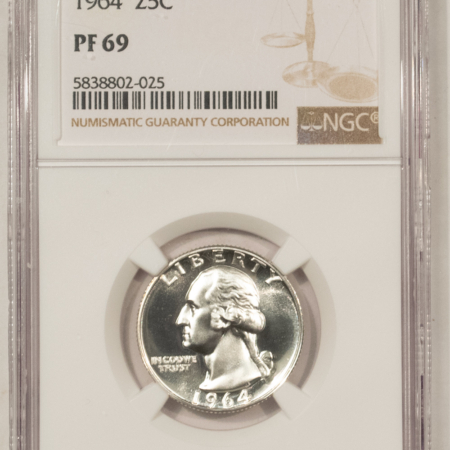 New Certified Coins 1964 PROOF WASHINGTON QUARTER – NGC PF-69, WHITE!