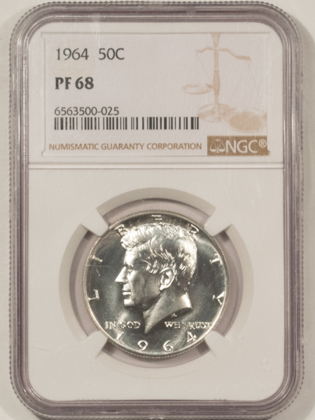 Half Dollars 1964 PROOF KENNEDY HALF DOLLAR – NGC PF-68, WHITE!