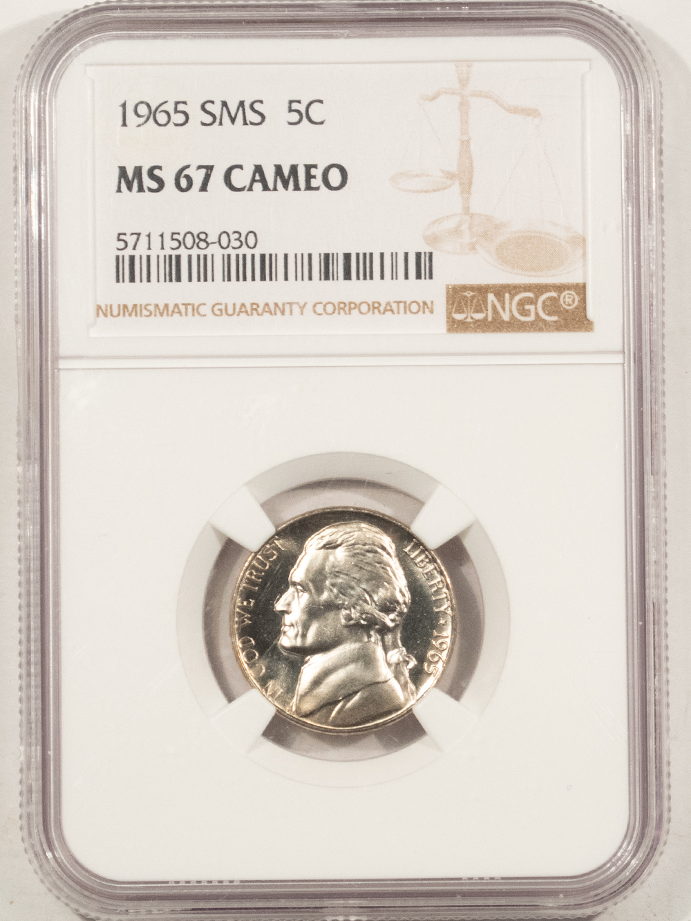 Jefferson Nickels 1965 SMS JEFFERSON NICKEL – NGC MS-67 CAMEO, TOUGHER SPECIAL MINT SET CAMEO! Jefferson Nickels 1965 SMS JEFFERSON NICKEL – NGC MS-67 CAMEO, TOUGHER SPECIAL MINT SET CAMEO!