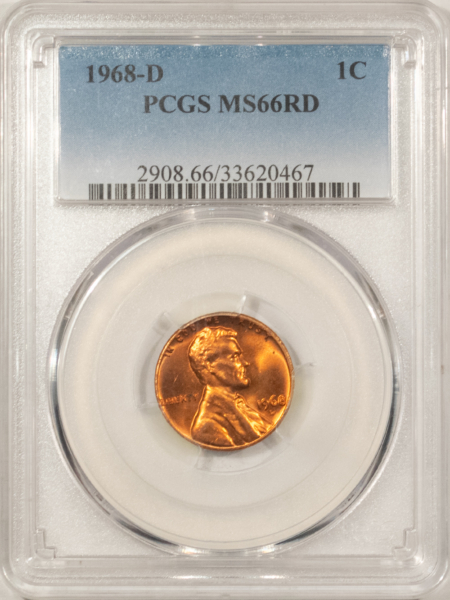 Lincoln Cents (Memorial) 1968-D LINCOLN CENT – PCGS MS-66 RD