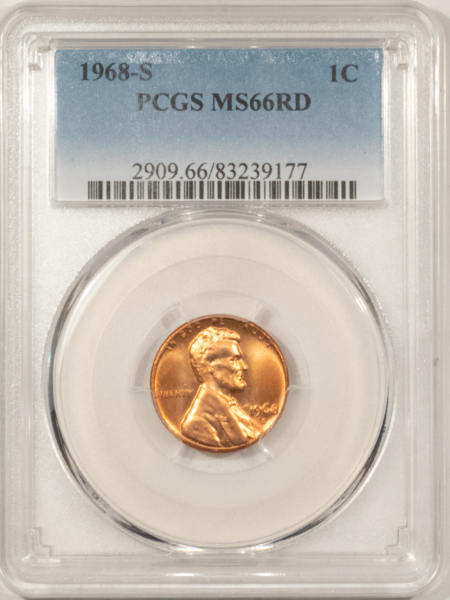 Lincoln Cents (Memorial) 1968-S LINCOLN CENT – PCGS MS-66 RD