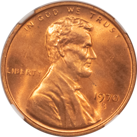 Lincoln Cents (Memorial) 1970-S LINCOLN CENT, SMALL DATE – NGC MS-66+ RD, NICE RED, TOUGH!