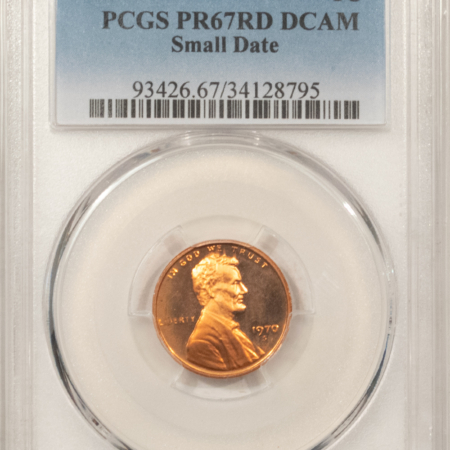 Lincoln Cents (Memorial) 1970-S PROOF LINCOLN CENT, SMALL DATE – PCGS PR-67 RD DCAM, TOUGH DEEP CAMEO