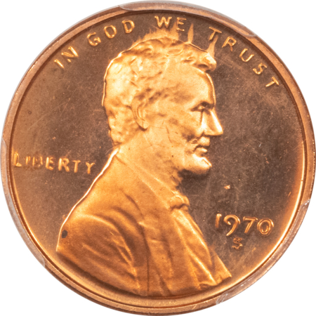 Lincoln Cents (Memorial) 1970-S PROOF LINCOLN CENT, SMALL DATE – PCGS PR-67 RD DCAM, TOUGH DEEP CAMEO