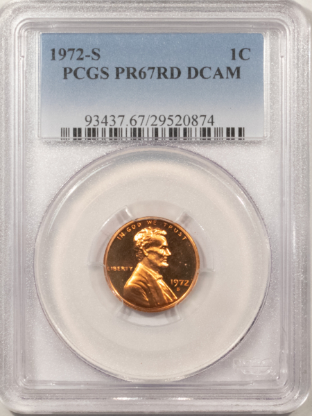 Lincoln Cents (Memorial) 1972-S PROOF LINCOLN CENT – PCGS PR-67 RD DCAM
