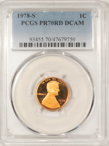 Lincoln Cents (Memorial) 1978-S PROOF LINCOLN CENT PCGS PR-70 RD DCAM-RARE PERFECTION & VERY LOW-POP!