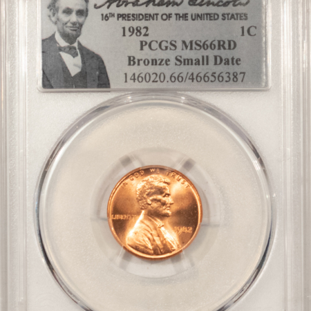 Lincoln Cents (Memorial) 1982 SMALL DATE BRONZE LINCOLN CENT – PCGS MS-66 RD