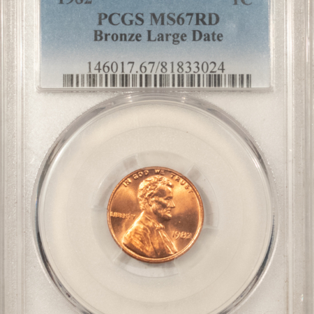 Lincoln Cents (Memorial) 1982 LARGE DATE BRONZE LINCOLN CENT – PCGS MS-67 RD