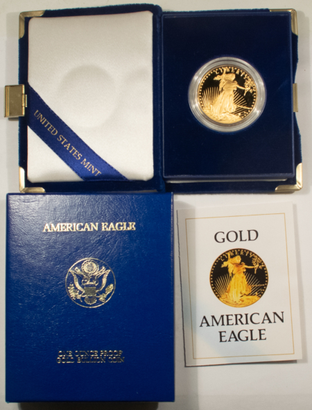 American Gold Eagles, Buffaloes, & Liberty Series 1986-W 1 OZ $50 PROOF AMERICAN GOLD EAGLE, GEM PROOF W/ ORIG BOX & COA, 1ST YEAR