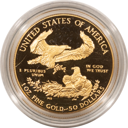 American Gold Eagles, Buffaloes, & Liberty Series 1986-W 1 OZ $50 PROOF AMERICAN GOLD EAGLE, GEM PROOF W/ ORIG BOX & COA, 1ST YEAR