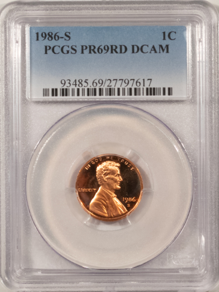 Lincoln Cents (Memorial) 1986-S PROOF LINCOLN CENT – PCGS PR-69 RD DCAM