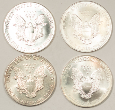 American Silver Eagles 1987 1990 1998 2003 1 OZ .999 AMERICAN SILVER EAGLES LOT OF 4 UNC IMPAIRED/SPOTS