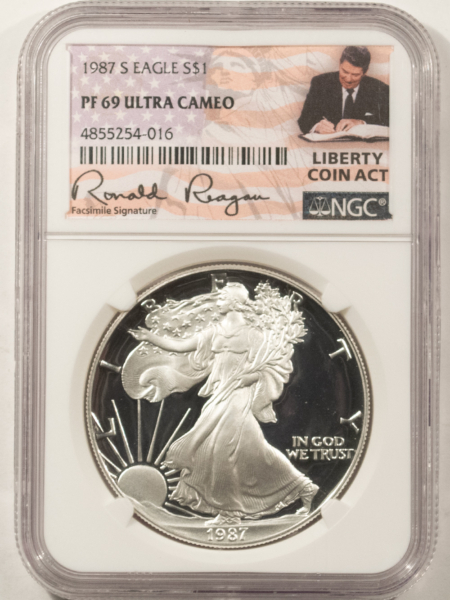 American Silver Eagles 1987-S $1 SILVER EAGLE, NGC PF-69 ULTRA CAMEO, RONALD REAGAN LIBERTY COIN ACT!