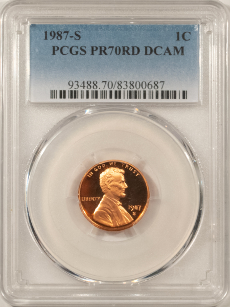 Lincoln Cents (Memorial) 1987-S PROOF LINCOLN CENT – PCGS PR-70 RD DCAM, TOUGH & PERFECT!