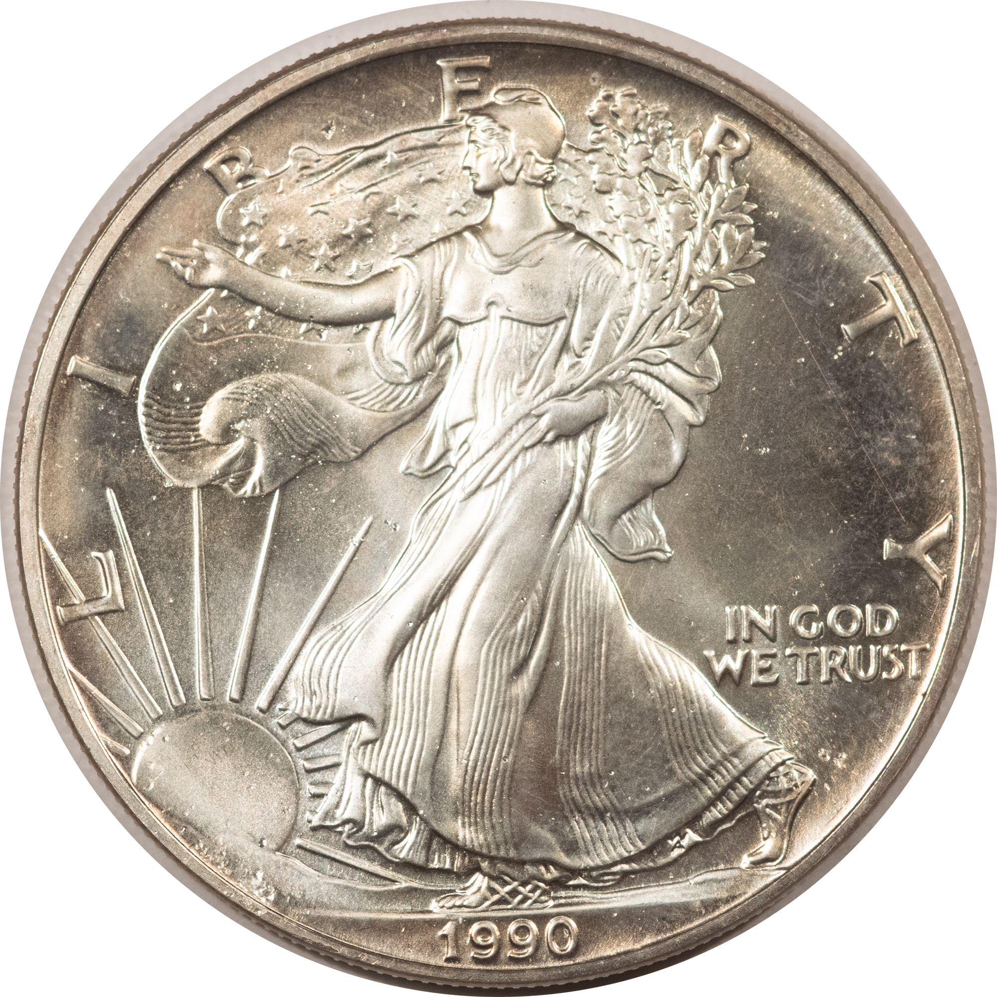 American Silver Eagles 1990 $1 1 OZ AMERICAN SILVER EAGLE .999 SILVER GEM BRILLIANT UNC IN US MINT BOX American Silver Eagles 1990 $1 1 OZ AMERICAN SILVER EAGLE .999 SILVER GEM BRILLIANT UNC IN US MINT BOX