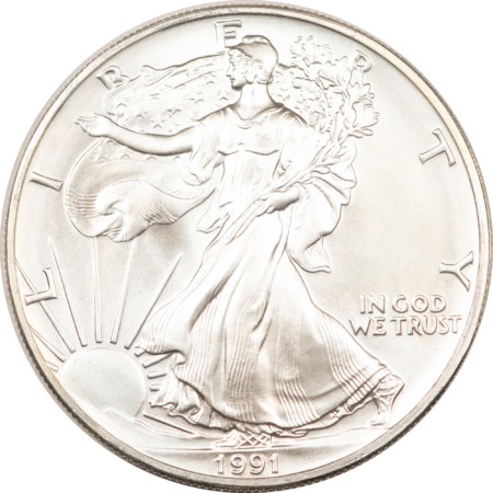 American Silver Eagles 1991 $1 AMERICAN SILVER EAGLE, 1 OZ .999 – GEM UNCIRCULATED!