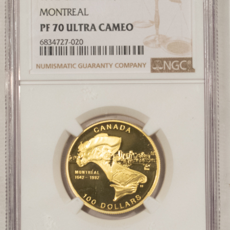 New Certified Coins 1992 PROOF CANADA GOLD $100 MONTREAL 350TH ANNIVERSARY .25 OZ AGW NGC PF-70 UCAM