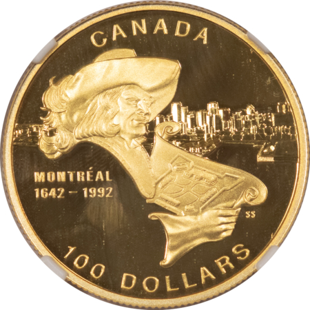 New Certified Coins 1992 PROOF CANADA GOLD $100 MONTREAL 350TH ANNIVERSARY .25 OZ AGW NGC PF-70 UCAM