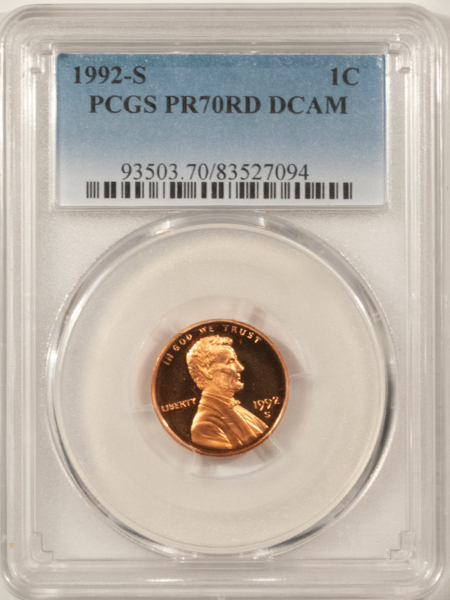 Lincoln Cents (Memorial) 1992-S PROOF LINCOLN CENT – PCGS PR-70 RD DCAM