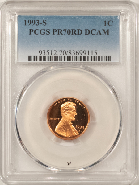 Lincoln Cents (Memorial) 1993-S PROOF LINCOLN CENT – PCGS PR-70 RD DCAM