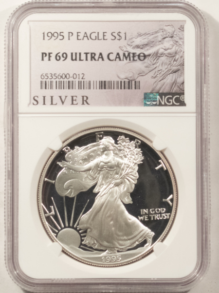 American Silver Eagles 1995-P $1 SILVER EAGLE, NGC PF-69 ULTRA CAMEO, NGC “SILVER” LABEL!