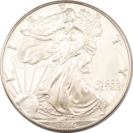 American Silver Eagles 1996 $1 AMERICAN SILVER EAGLE, 1 OZ .999 – KEY-DATE, UNCIRCULATED WITH MARKS!