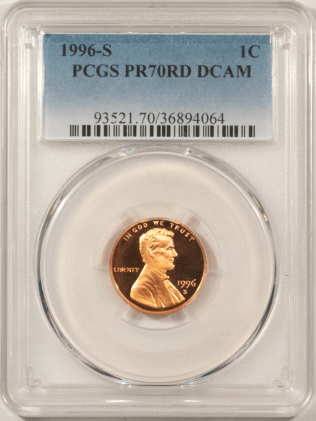 Lincoln Cents (Memorial) 1996-S PROOF LINCOLN CENT – PCGS PR-70 RD DCAM