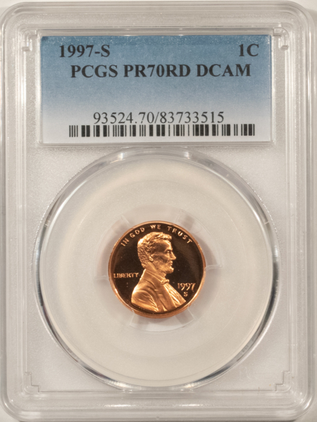 Lincoln Cents (Memorial) 1997-S PROOF LINCOLN CENT – PCGS PR-70 RD DCAM