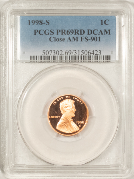 Lincoln Cents (Memorial) 1998-S PROOF LINCOLN CENT CLOSE AM FS-901 PCGS PR-69 RD DCAM