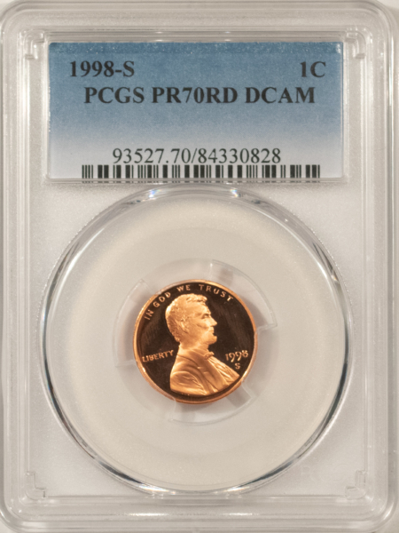 Lincoln Cents (Memorial) 1998-S PROOF LINCOLN CENT – PCGS PR-70 RD DCAM