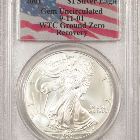 American Silver Eagles 2001 1OZ AMERICAN SILVER EAGLE 999 PCGS GEM UNC 9-11-01 WTC GROUND ZERO RECOVERY