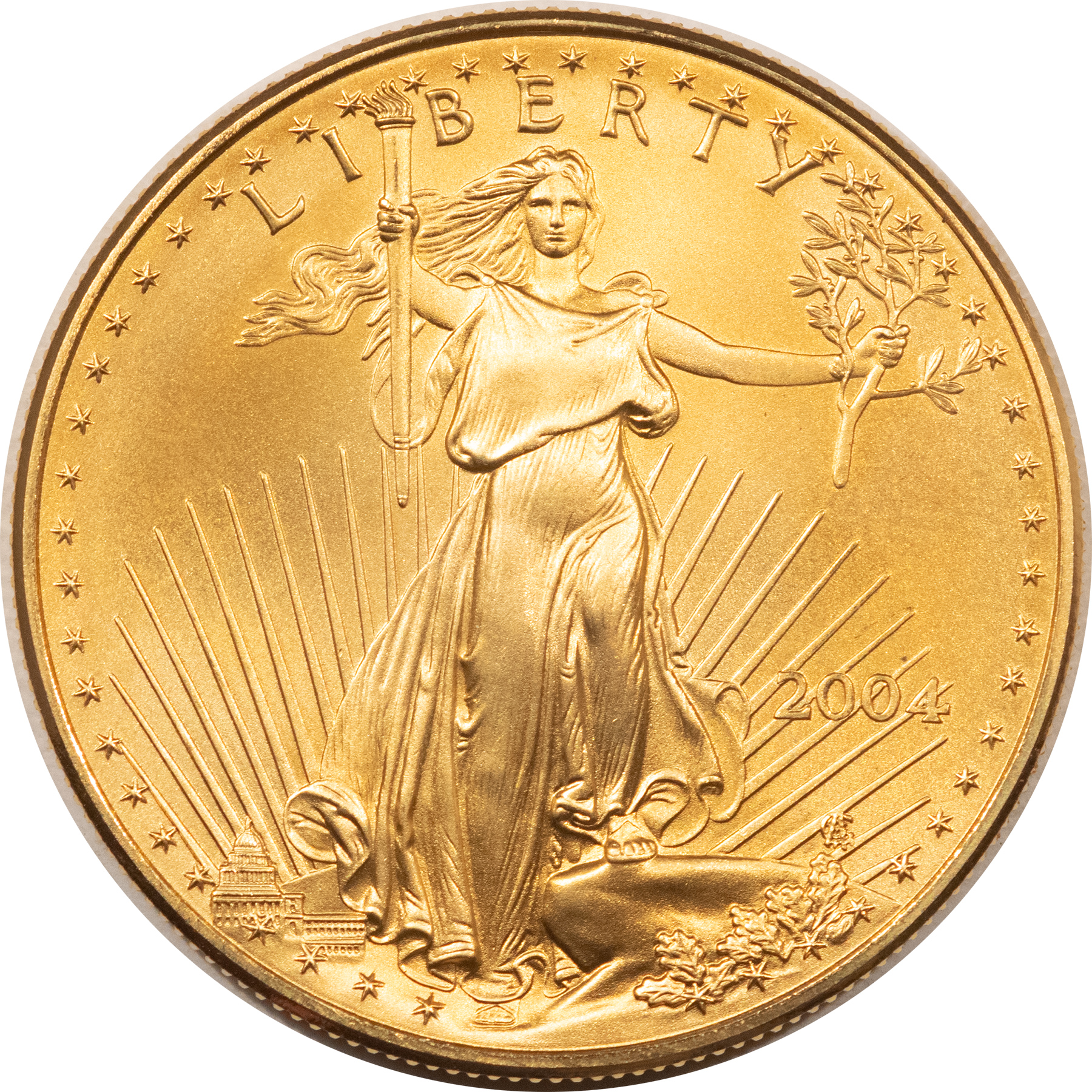 American Gold Eagles, Buffaloes, & Liberty Series 2004 1 OZ $50 AMERICAN GOLD EAGLE, GEM BRILLIANT UNCIRCULATED American Gold Eagles, Buffaloes, & Liberty Series 2004 1 OZ $50 AMERICAN GOLD EAGLE, GEM BRILLIANT UNCIRCULATED