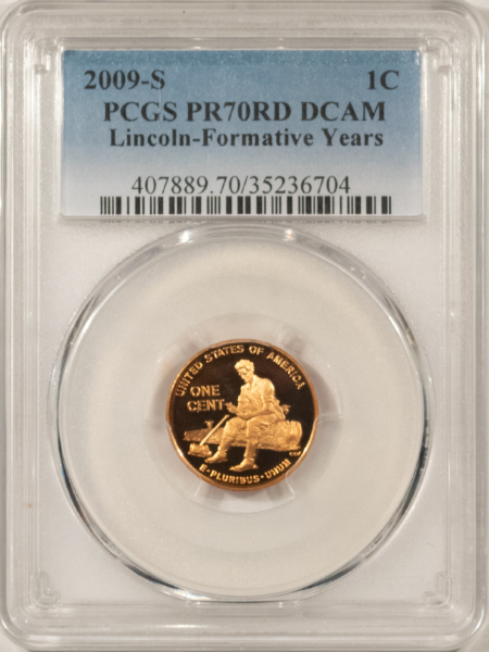 Lincoln Cents (Memorial) 2009-S PROOF LINCOLN CENT, FORMATIVE YEARS – PCGS PR-70 RD DCAM