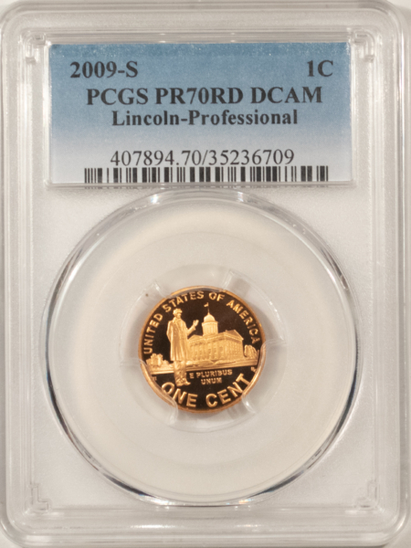 Lincoln Cents (Memorial) 2009-S PROOF LINCOLN CENT, PROFESSIONAL – PCGS PR-70 RD DCAM