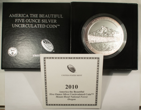 Bullion 2010-P AMERICA THE BEAUTIFUL 5OZ .999 SILVER 25c, MOUNT HOOD GEM UNC W/ BOX/COA!