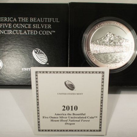 Bullion 2010-P AMERICA THE BEAUTIFUL 5OZ .999 SILVER 25c, MOUNT HOOD GEM UNC W/ BOX/COA!
