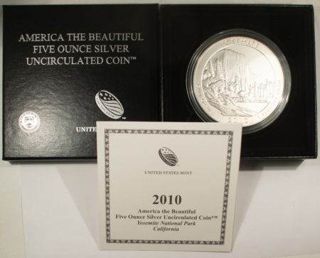 Bullion 2010-P AMERICA THE BEAUTIFUL 5OZ .999 SILVER 25c, YOSEMITE – GEM UNC W/ BOX/COA!