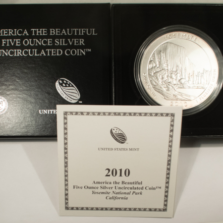 Bullion 2010-P AMERICA THE BEAUTIFUL 5OZ .999 SILVER 25c, YOSEMITE – GEM UNC W/ BOX/COA!
