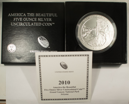 Bullion 2010-P AMERICA THE BEAUTIFUL 5OZ .999 SILVER 25c GRAND CANYON GEM UNC W/ BOX/COA