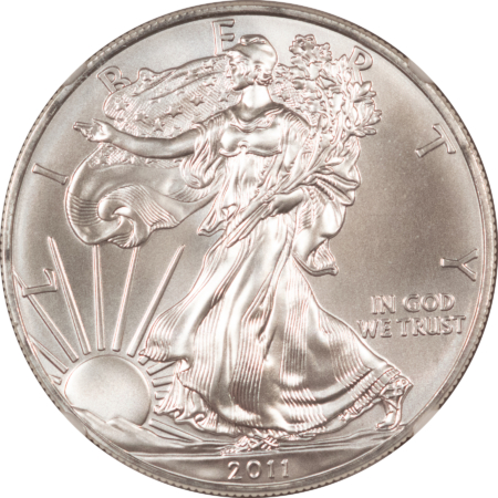 American Silver Eagles 2011 $1 AMERICAN SILVER EAGLE, 1 OZ .999 – NGC MS-70, EARLY RELEASES! 25TH ANNIV