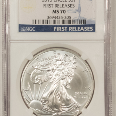 American Silver Eagles 2013 $1 AMERICAN SILVER EAGLE, 1 OZ .999 – NGC MS-70, FIRST RELEASES!