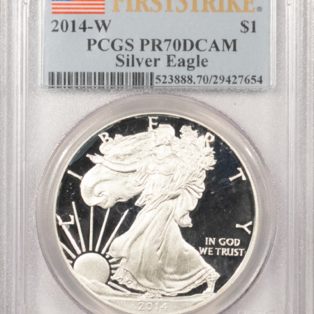 American Silver Eagles 2014-W $1 PROOF AMERICAN SILVER EAGLE, 1 OZ – PCGS PR-70 DCAM, FIRST STRIKE!